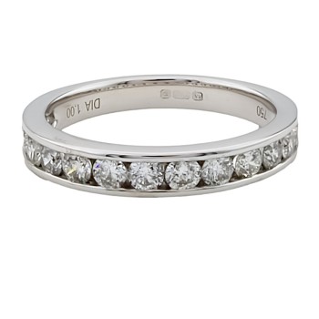 18ct white gold Diamond 1.00cts half eternity Ring size O